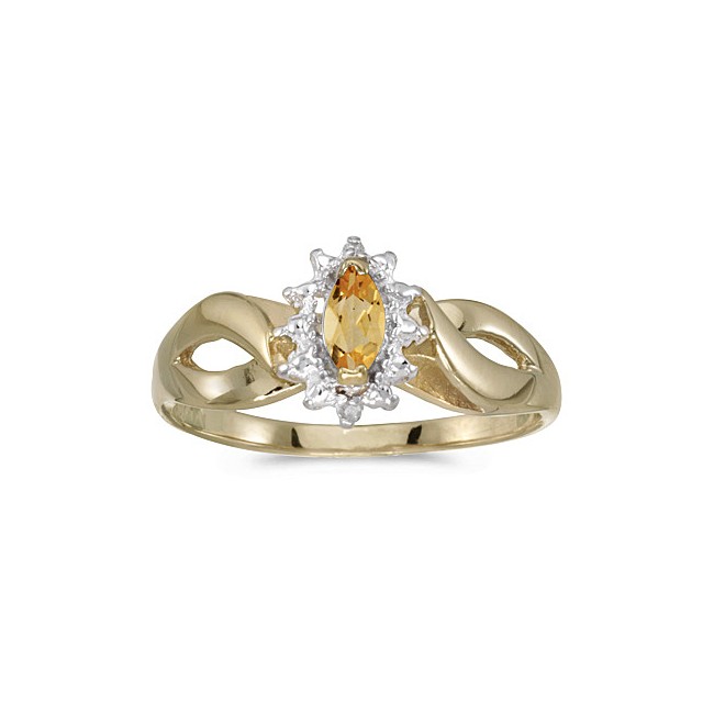 10k Yellow Gold Marquise Citrine And Diamond Ring