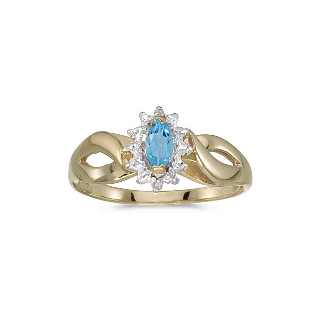 10k Yellow Gold Marquise Blue Topaz And Diamond Ring