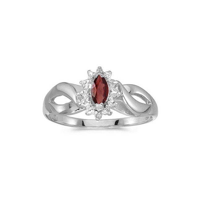 10k White Gold Marquise Garnet And Diamond Ring