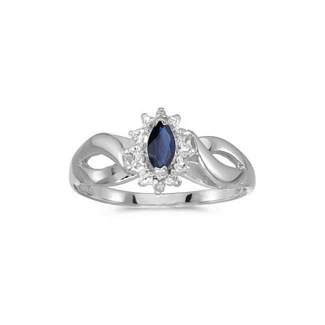 10k White Gold Marquise Sapphire And Diamond Ring