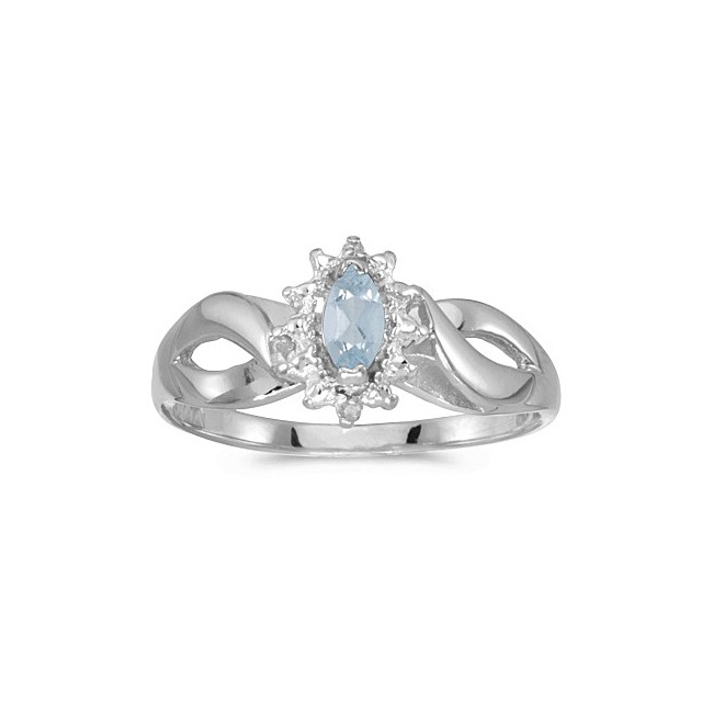 14k White Gold Marquise Aquamarine And Diamond Ring