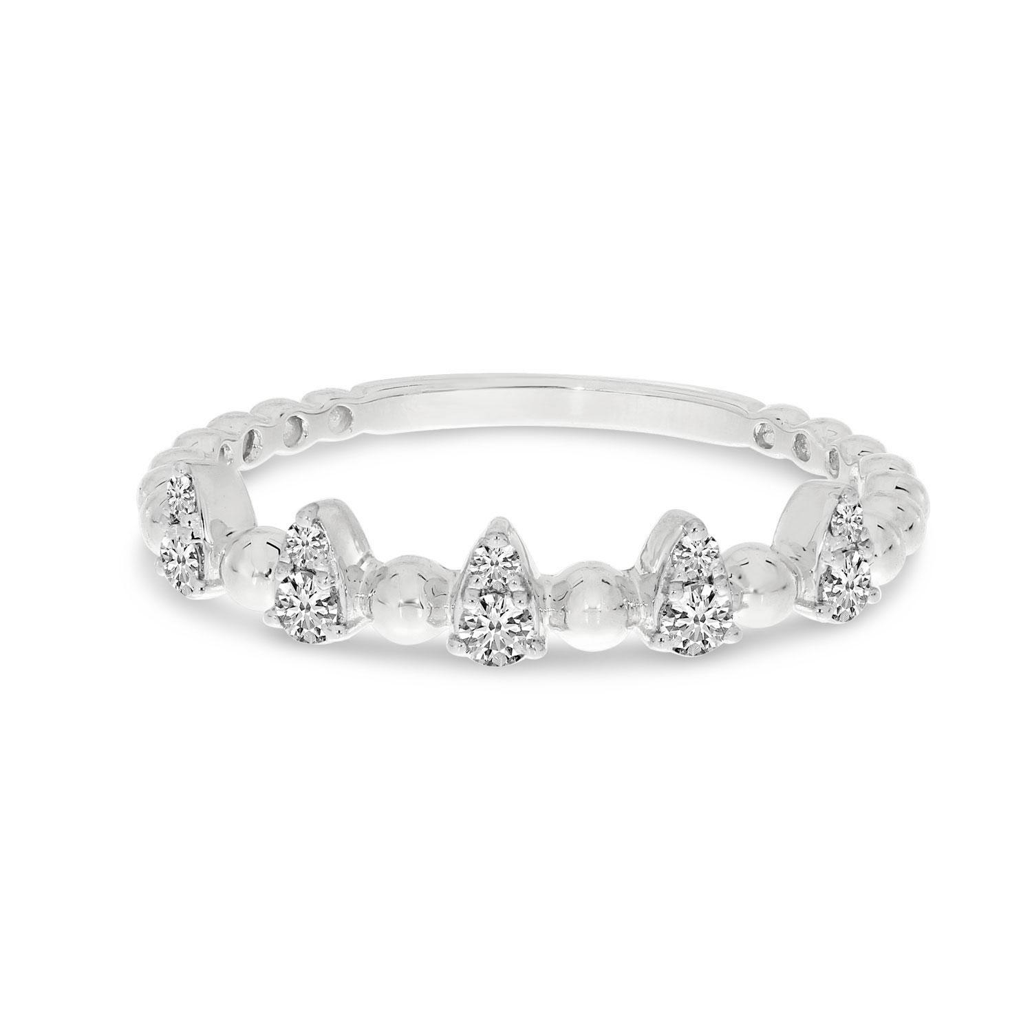 14K Yellow Gold Beaded Band Diamond Spike Ring