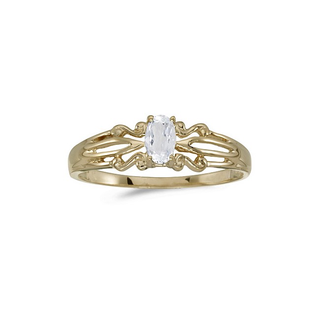 10k Yellow Gold Oval White Topaz Ring