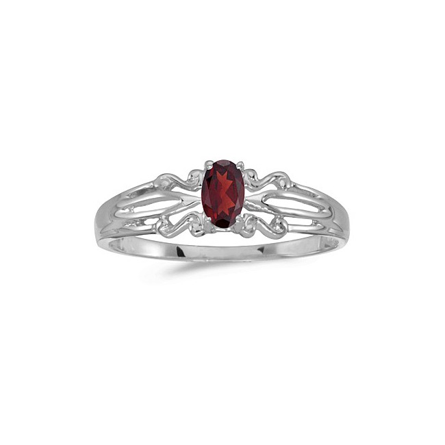 14k White Gold Oval Garnet Ring