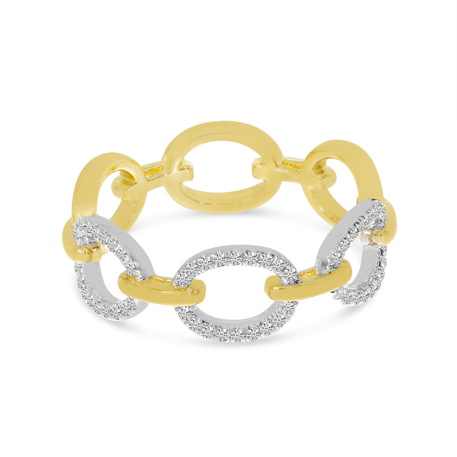 14K Yellow Gold Two-Tone Diamond Link Ring