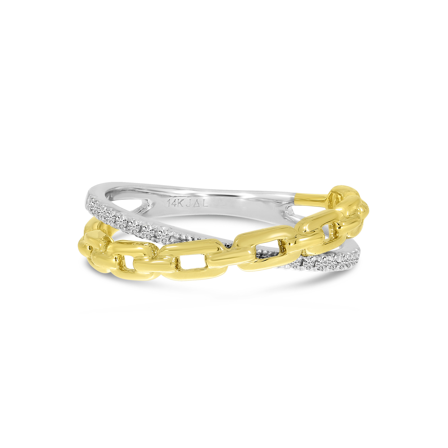 14K Gold Two-Tone Diamond Link Bypass Ring
