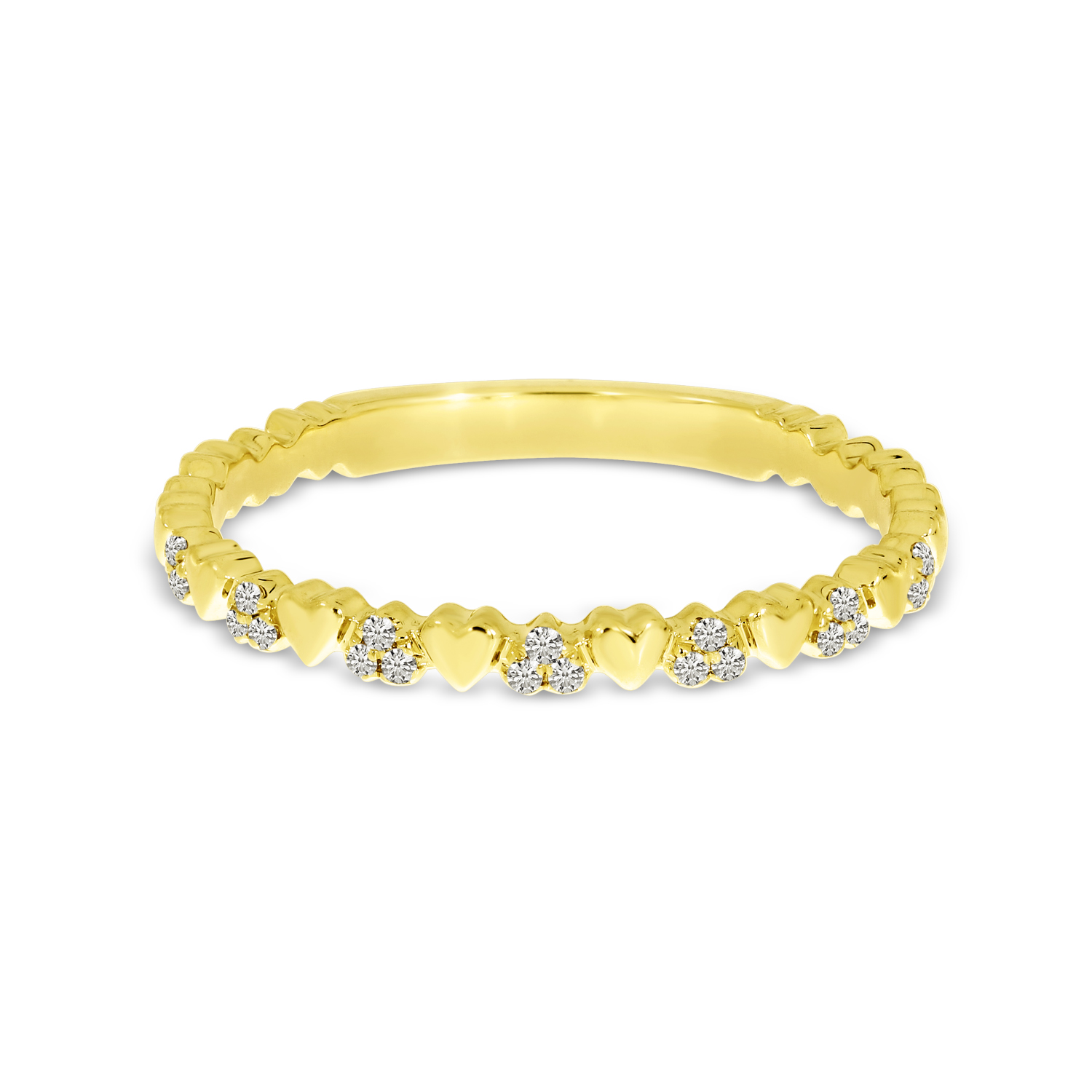 14K Yellow Gold Alternating Diamond Heart Stackable Ring