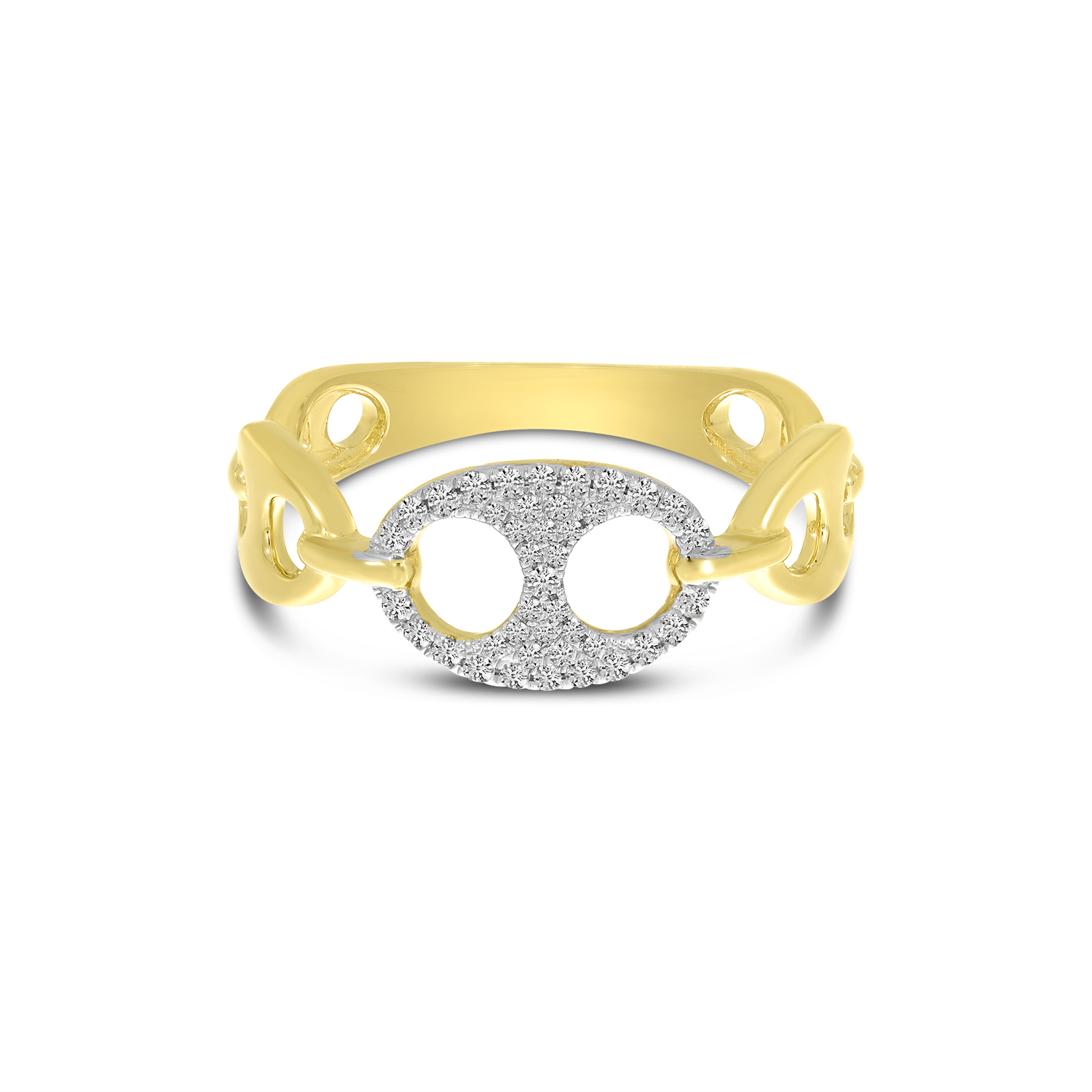 14K Yellow Gold Diamond Double Link Ring