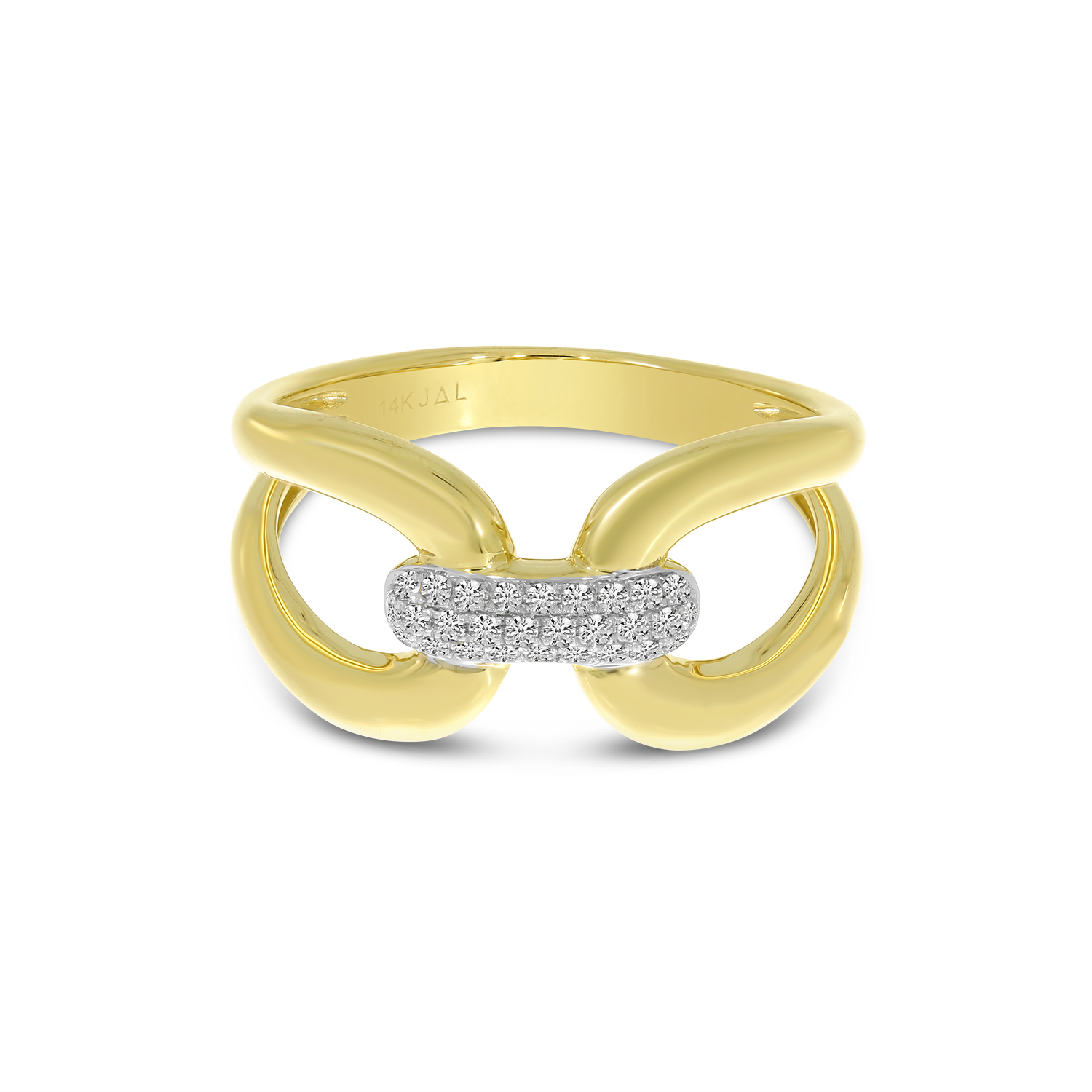 14K Yellow Gold Large Diamond Link Ring