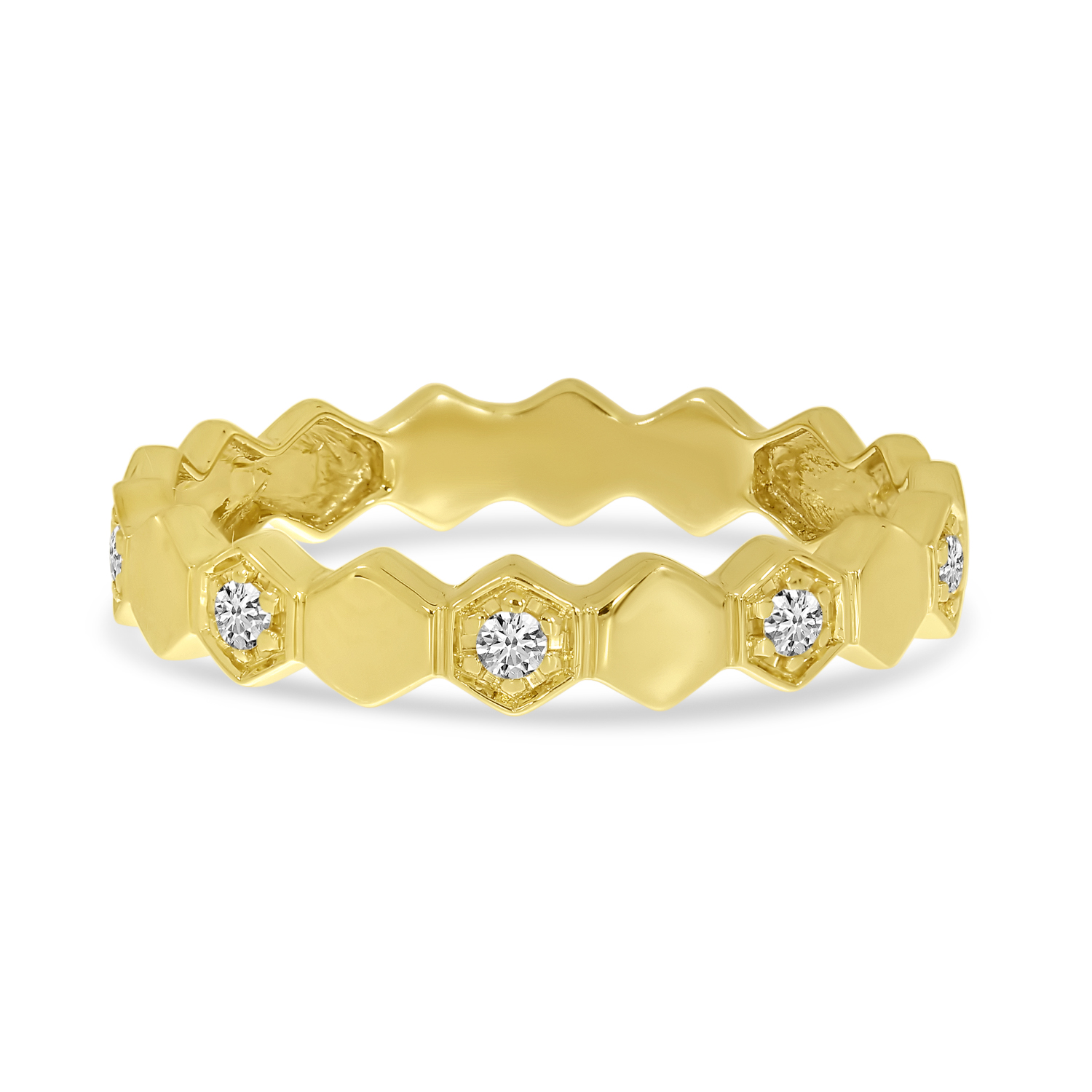 14K Yellow Gold Diamond Hexagon Band