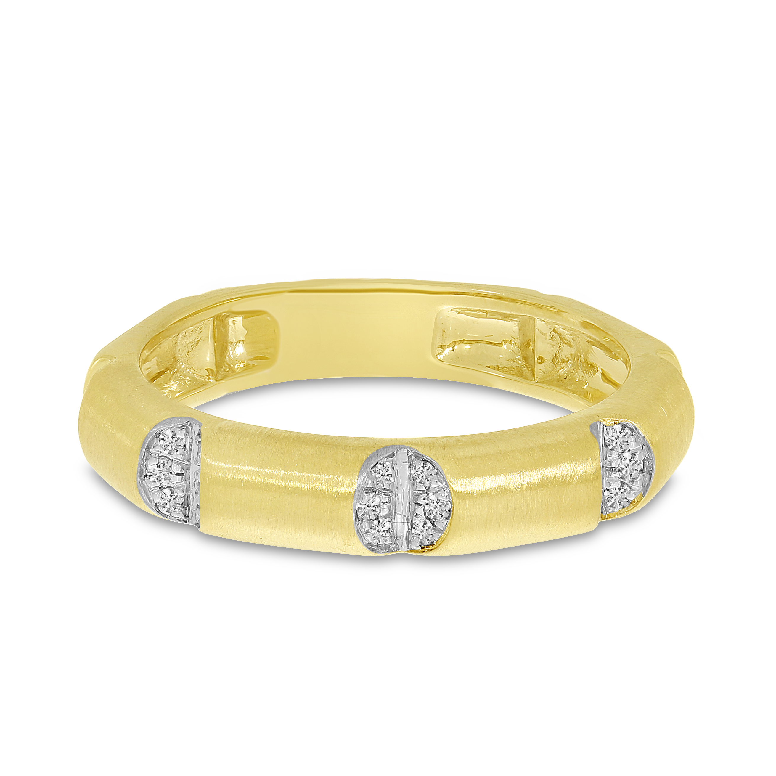 14K Yellow Gold Diamond & Brushed Gold Wide Band