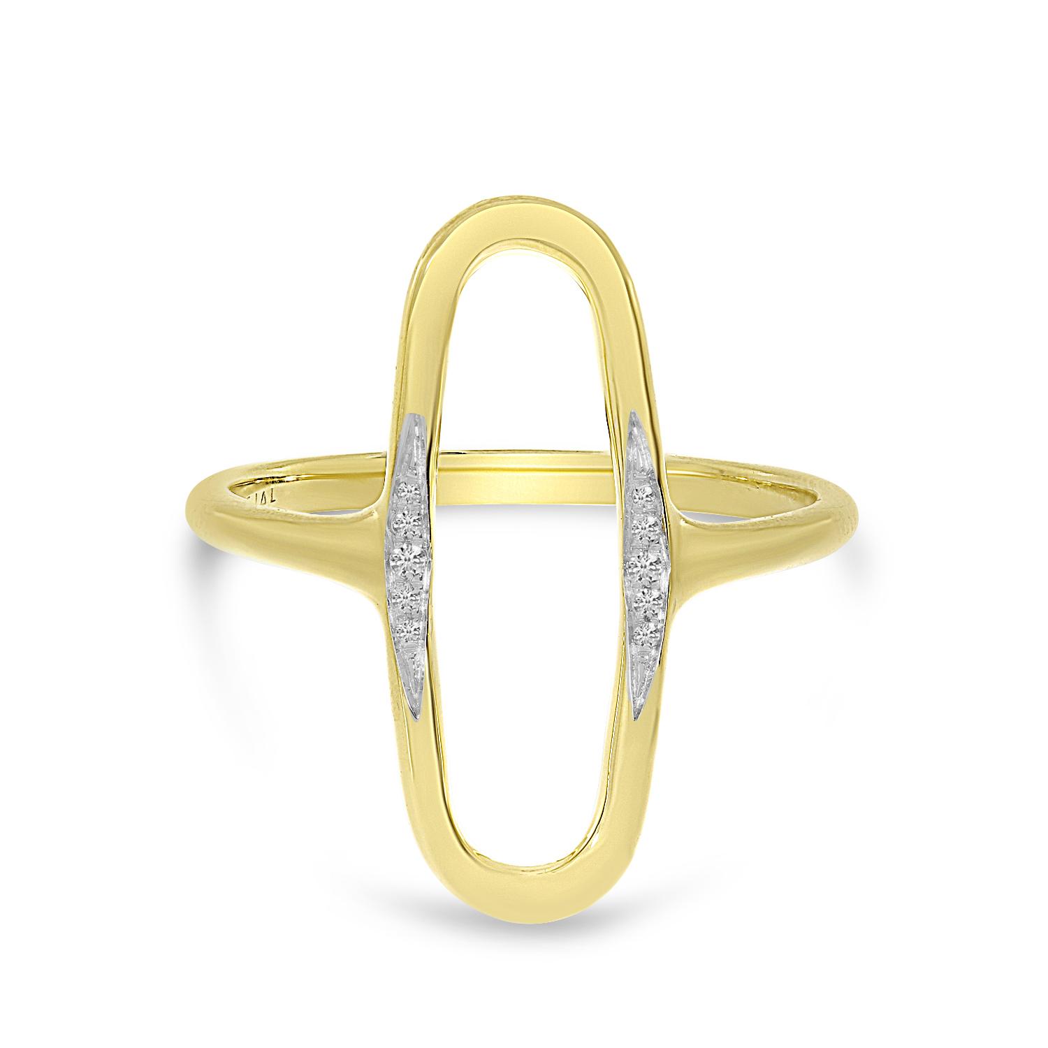 14K Yellow Gold North 2 South Open Oval Diamond Ring