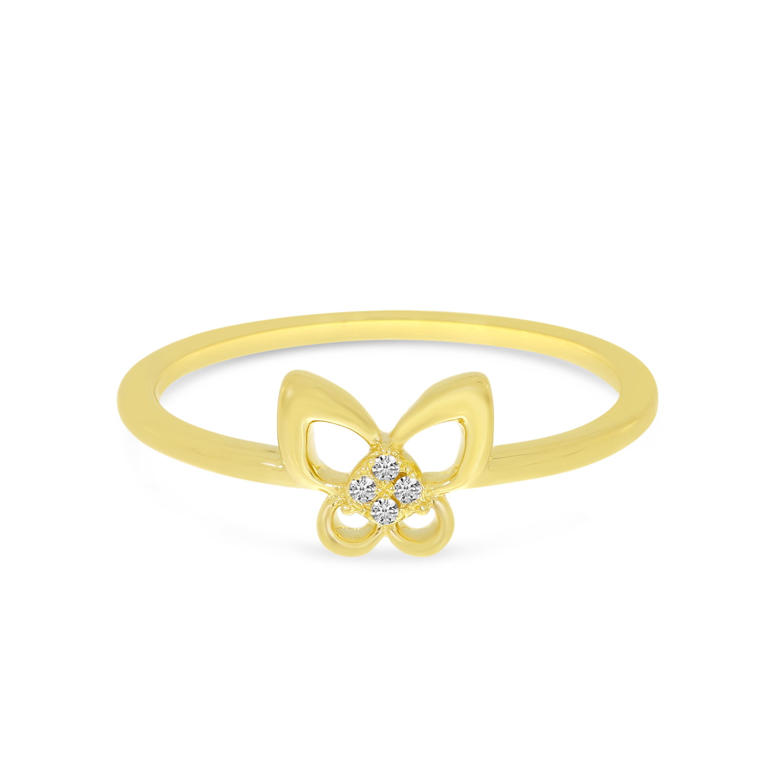 14K Yellow Gold Small Diamond Butterfly Ring