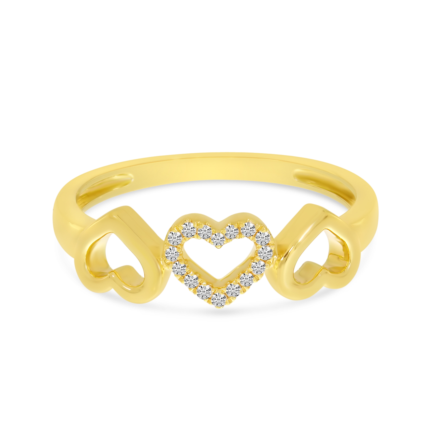 14K Yellow Gold Diamond Triple Heart Ring