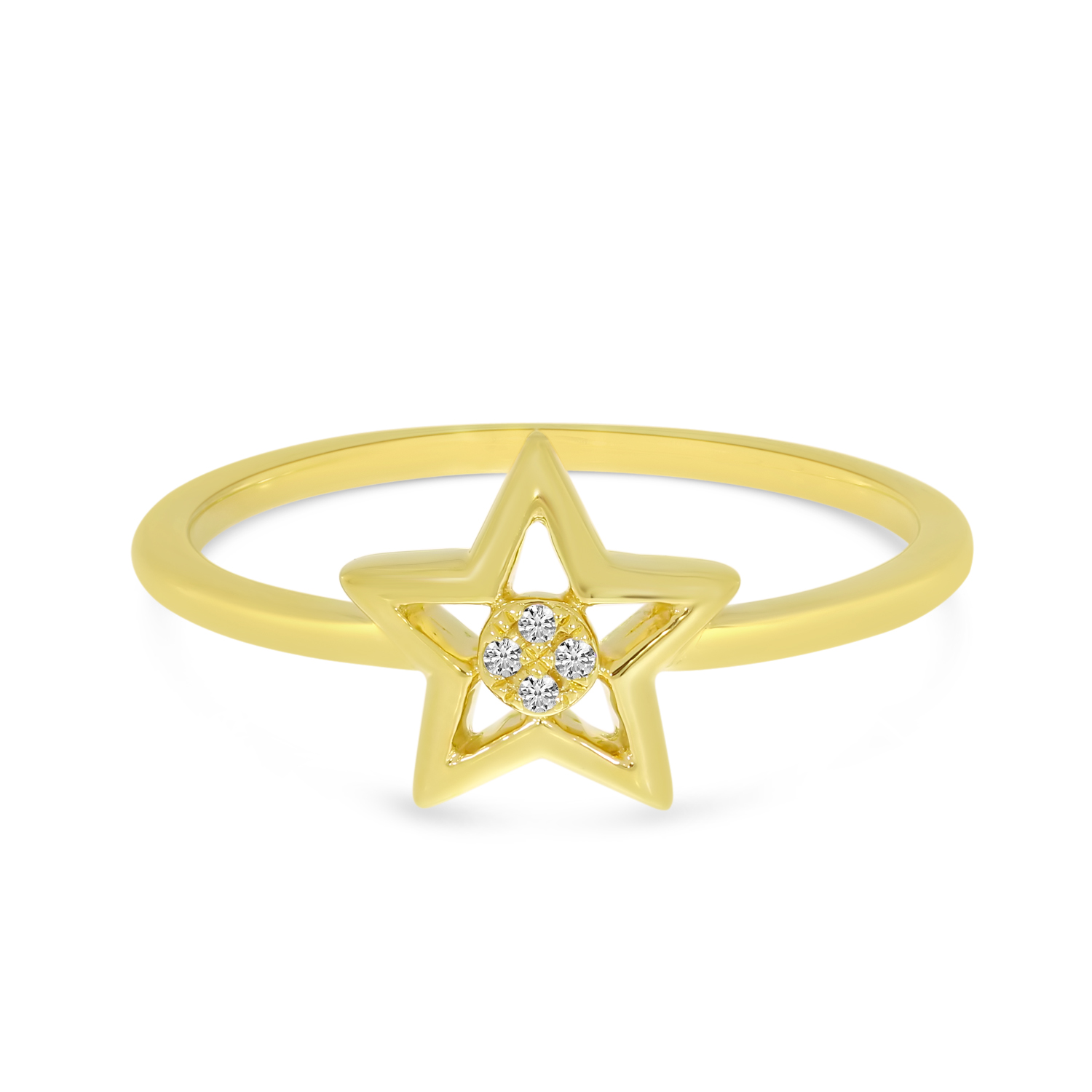 14K Yellow Gold Small Diamond Star Ring