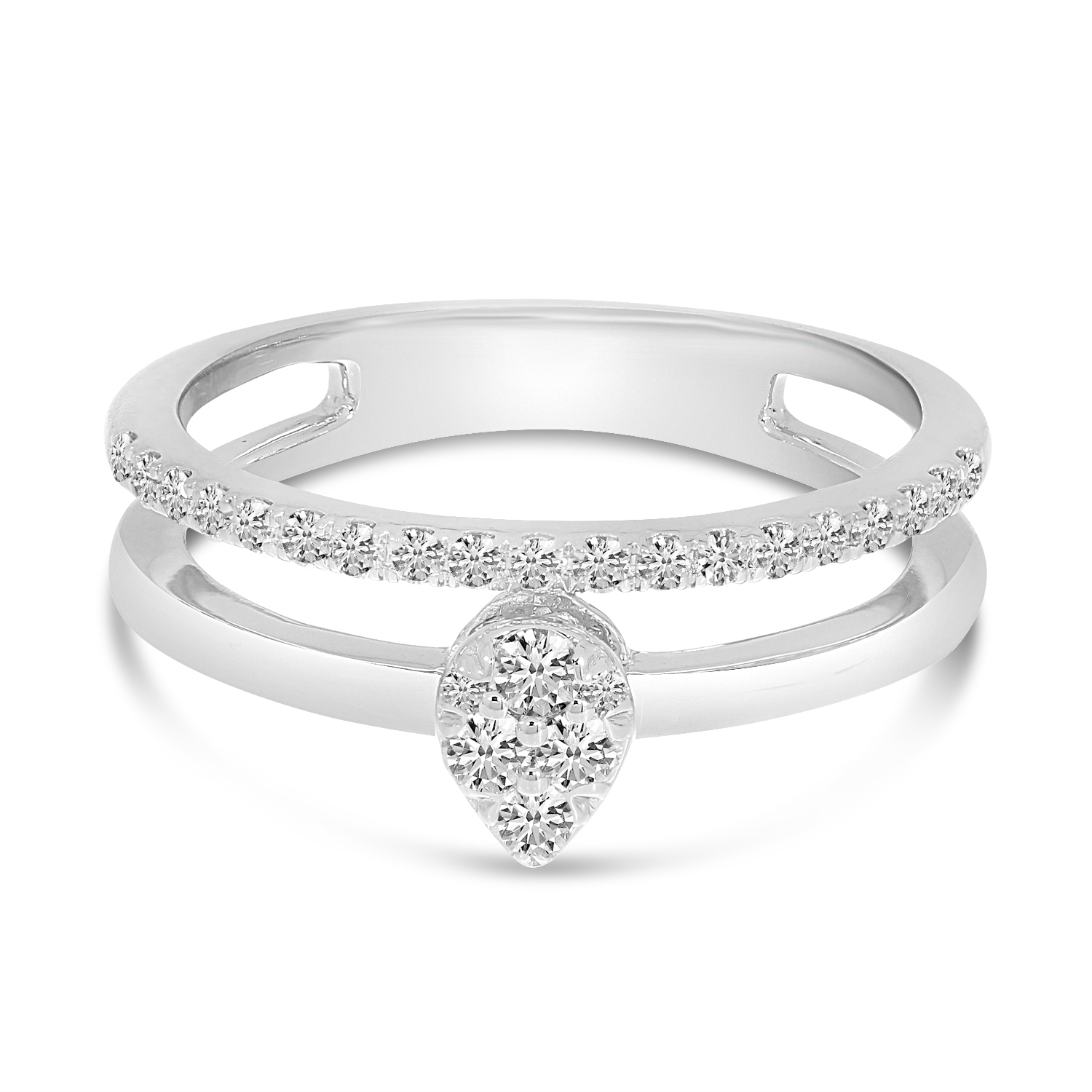 14K White Gold Double Band Pear Cluster Ring