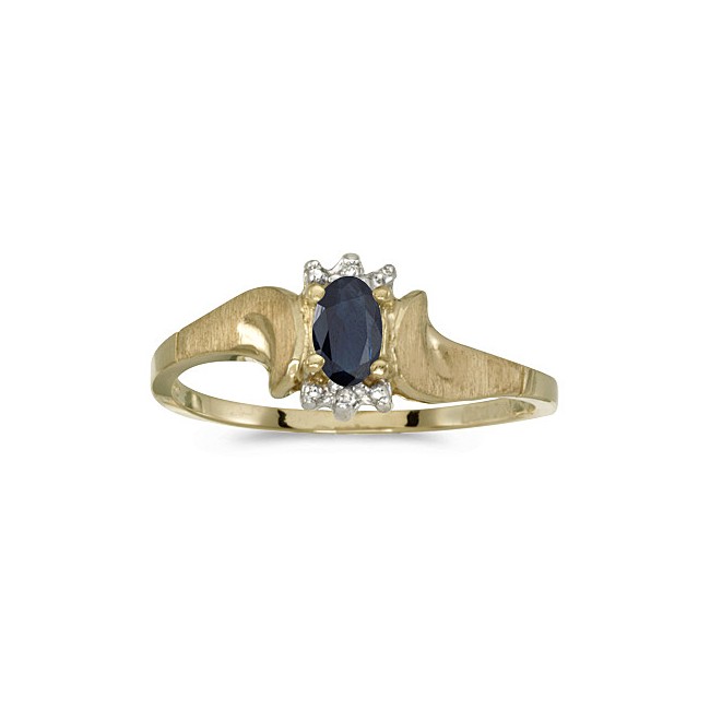 10k Yellow Gold Oval Sapphire And Diamond Satin Finish Ring