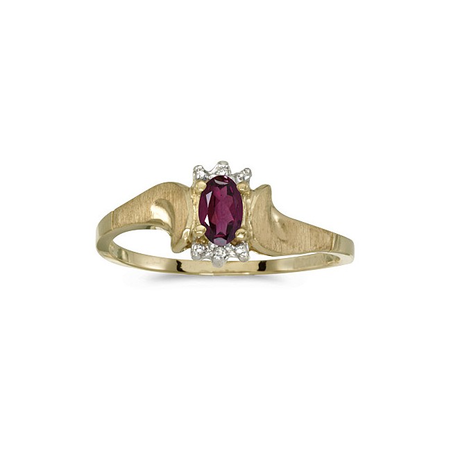 10k Yellow Gold Oval Rhodolite Garnet And Diamond Satin Finish Ring