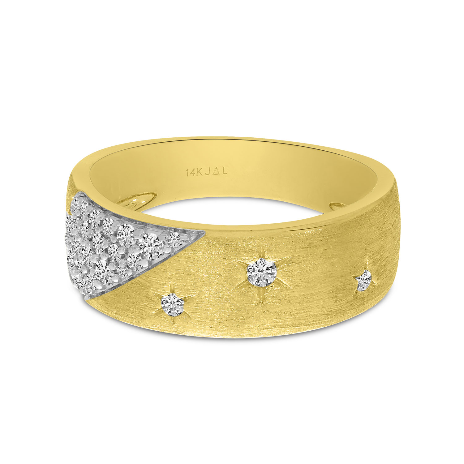 14K Yellow Gold Brushed Scattered Diamonds Band