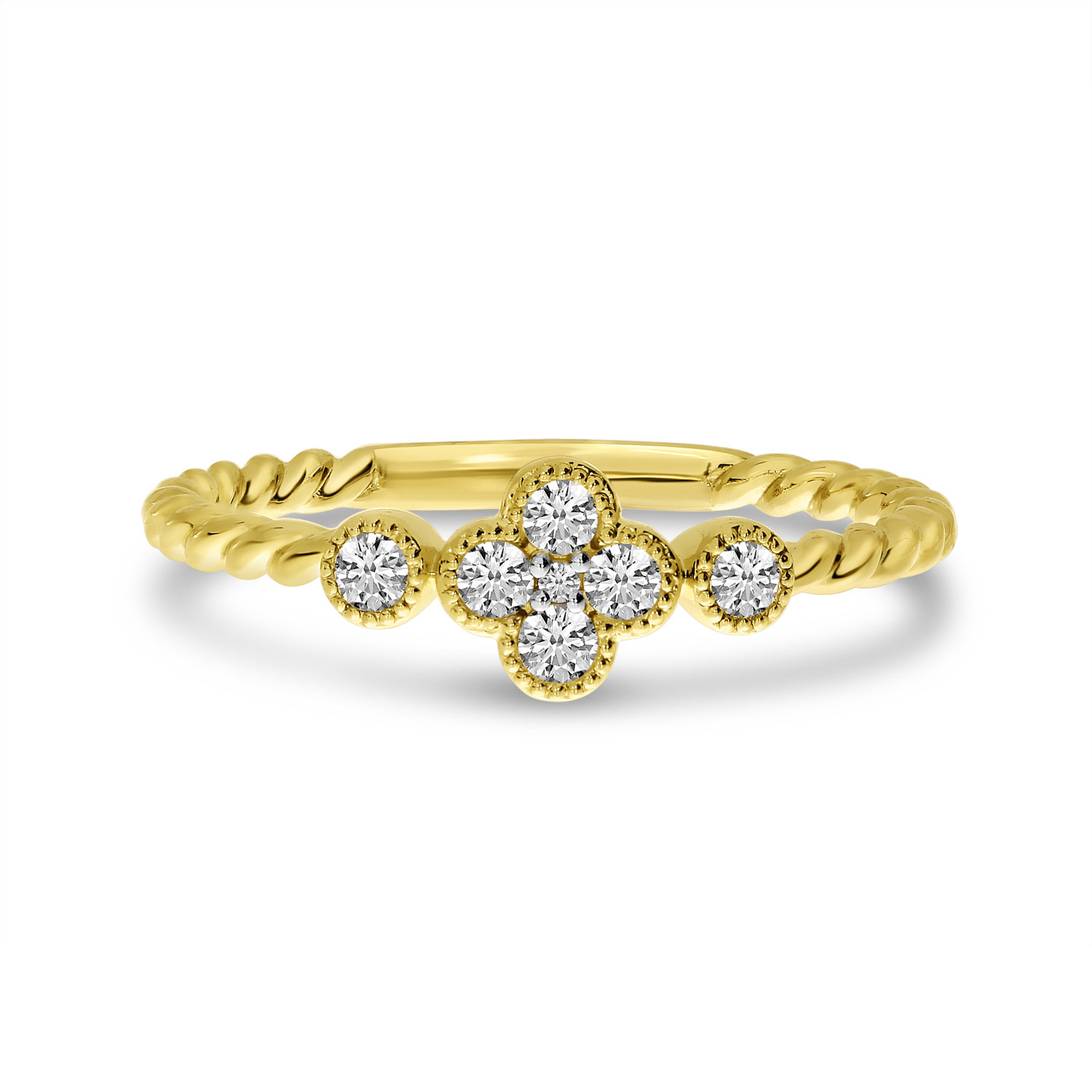 14K Yellow Gold Diamond Clover Twist Band