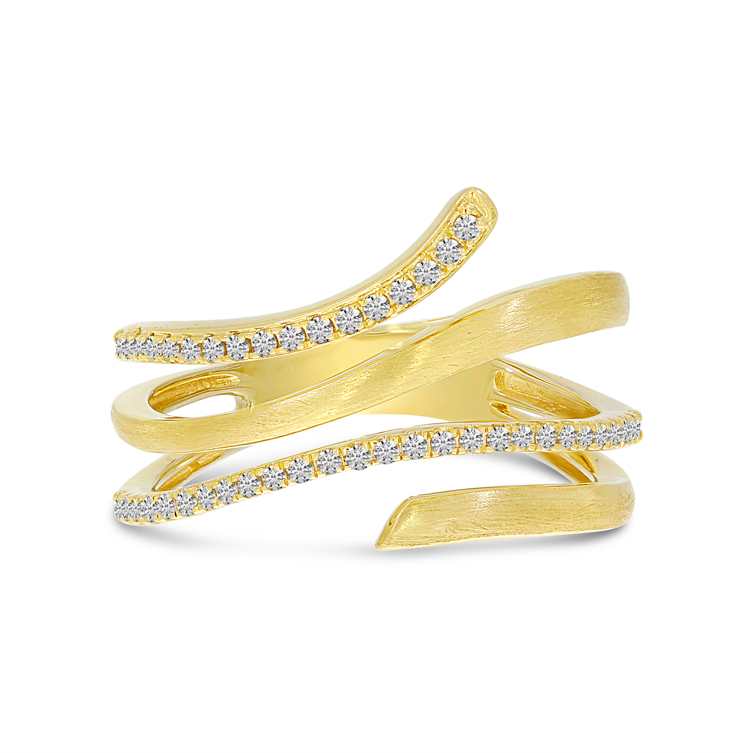 14K Yellow Brushed Gold Diamond stacked Band Ring