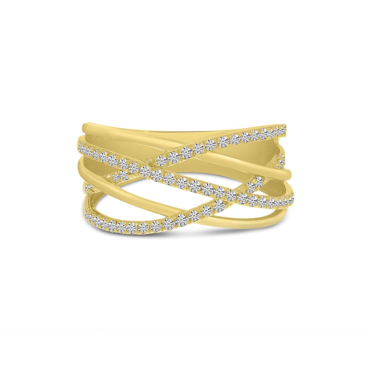 14K Yellow Gold Diamond Brushed Crossover Ring