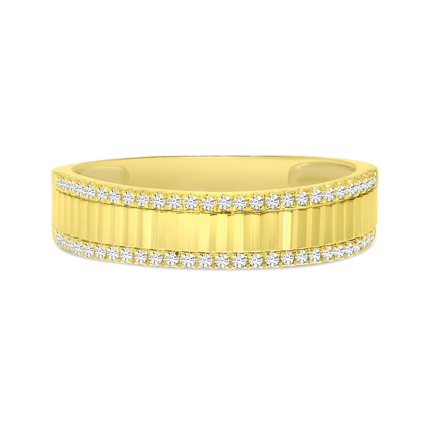 14K Yellow Gold Diamond Fluted Band Ring