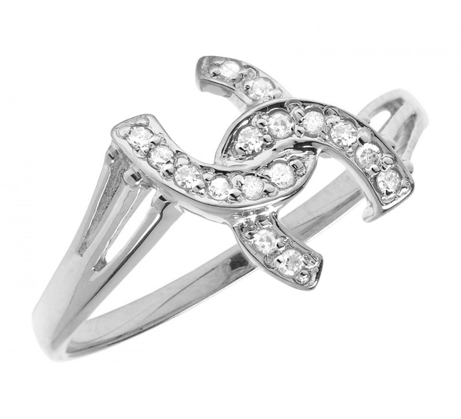 10K White Gold Diamond Horseshoe Ring