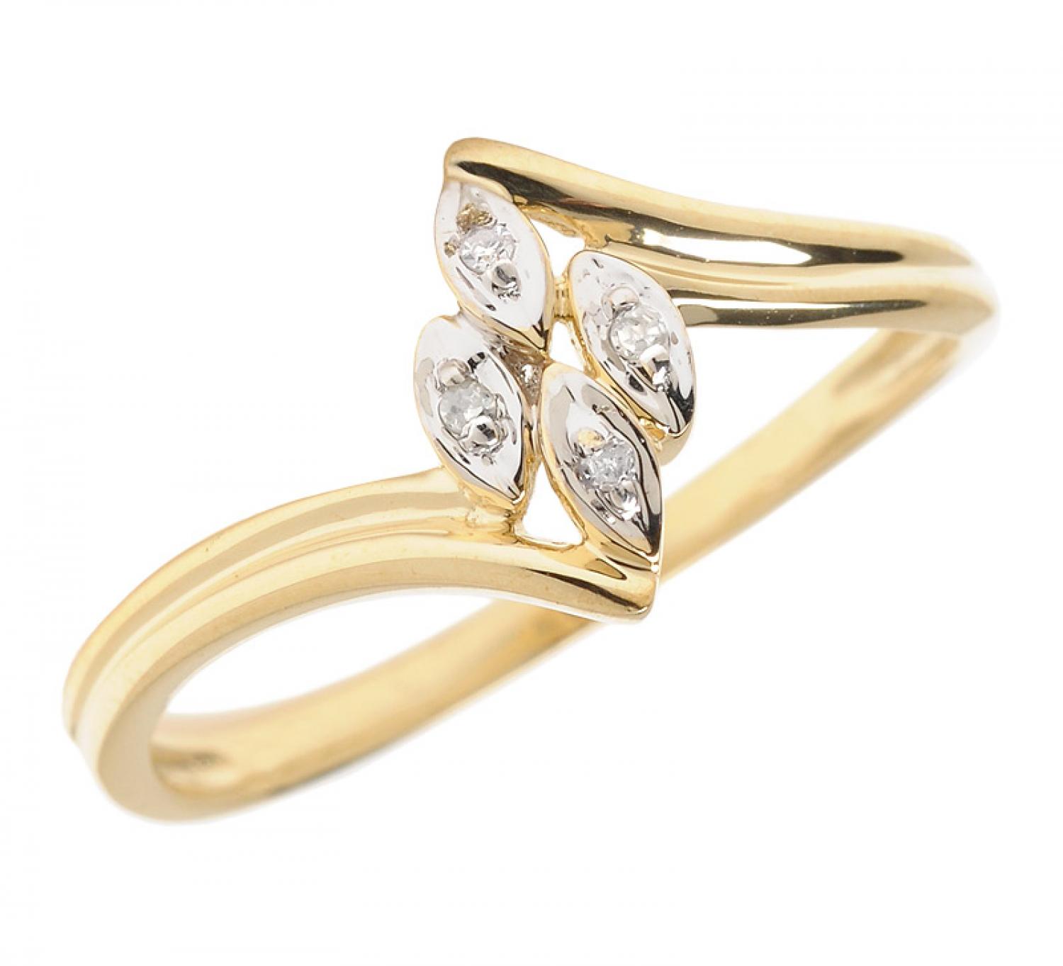 10K Yellow Gold Diamond Leaf Ring