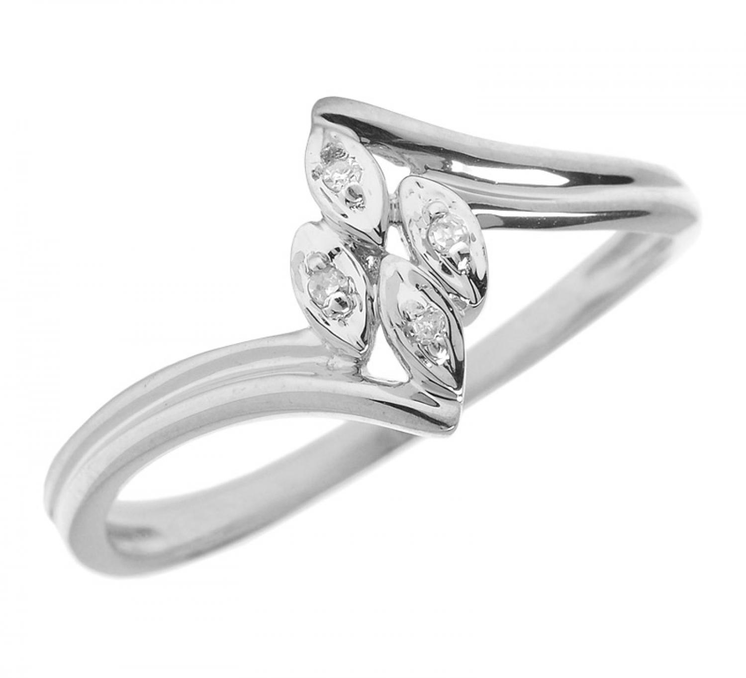 10K White Gold Diamond Leaf Ring