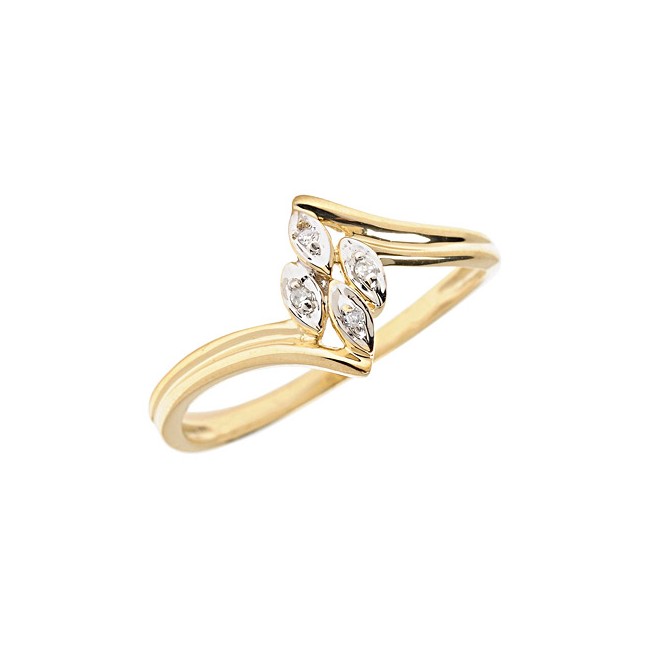 14K Yellow Gold Diamond Leaf Ring