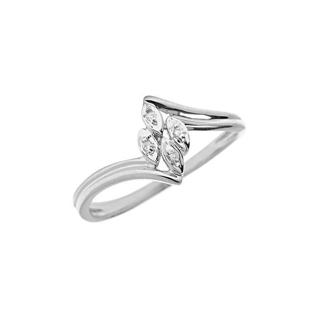 14K White Gold Diamond Leaf Ring