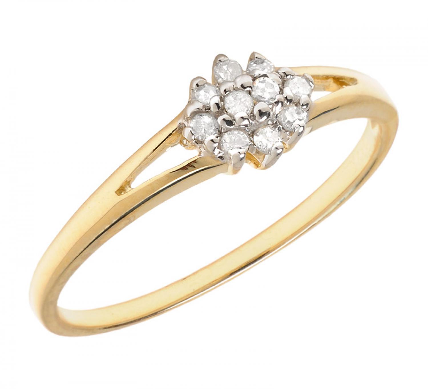 14K Yellow Gold Diamond Cluster Ring