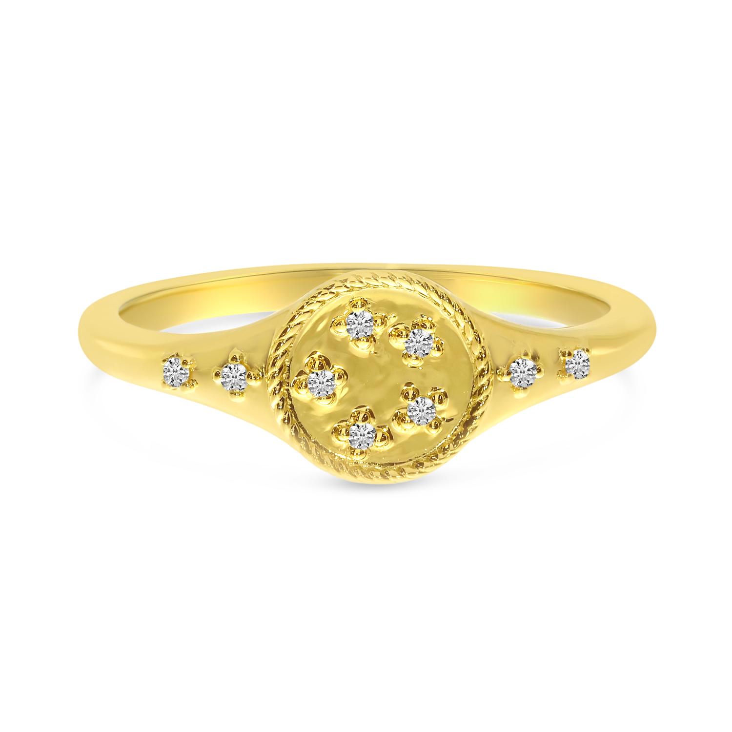 14K Yellow Gold Scattered Diamond Signet Ring