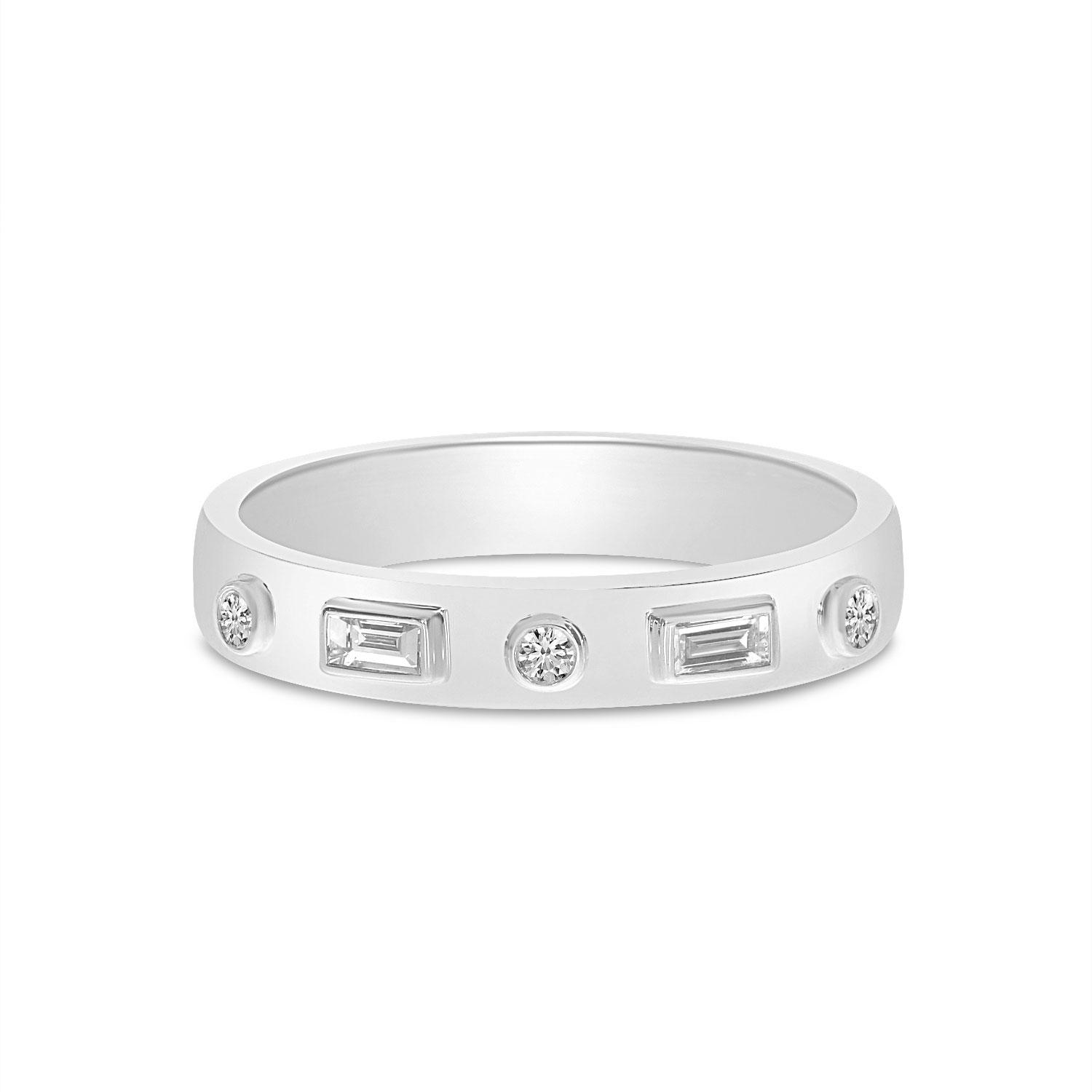 14K Yellow Gold Round and Baguette Diamond Band