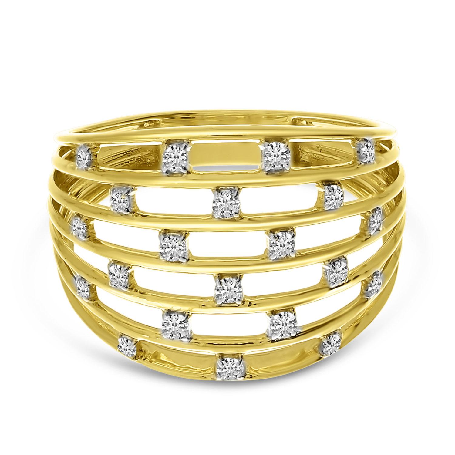 14K Yellow Gold Diamond Basketweave Ring