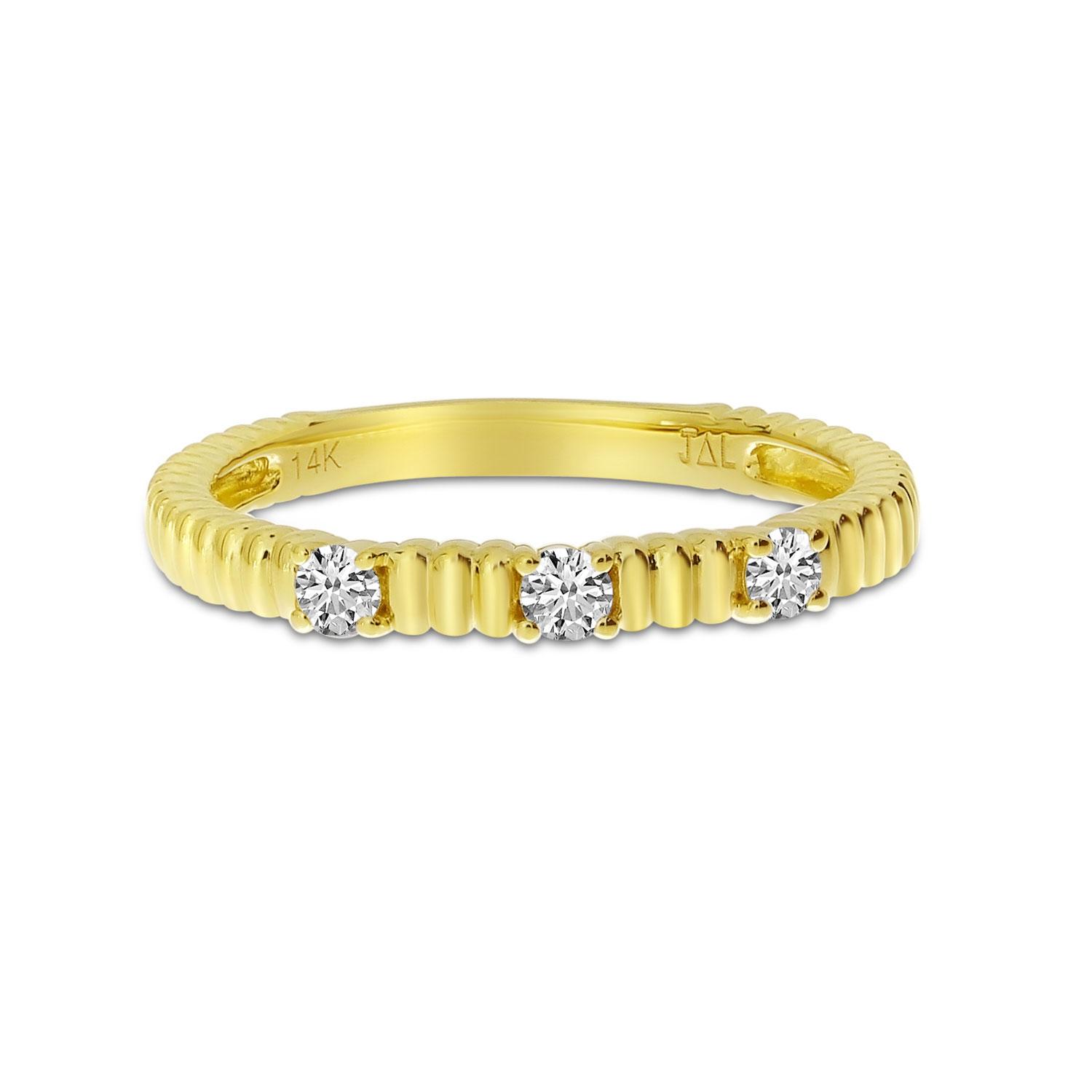 14K Yellow Gold Diamond Triple Ridged Band