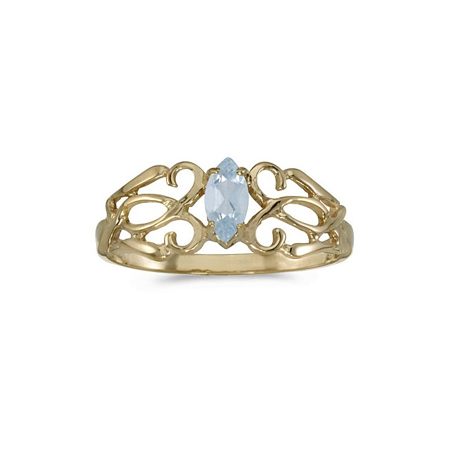 10k Yellow Gold Marquise Aquamarine Filagree Ring