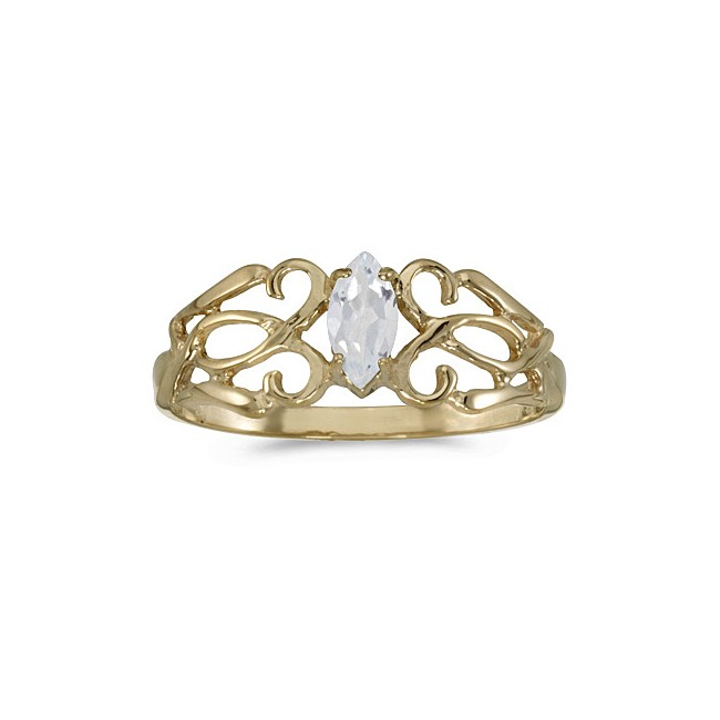 10k Yellow Gold Marquise White Topaz Filagree Ring