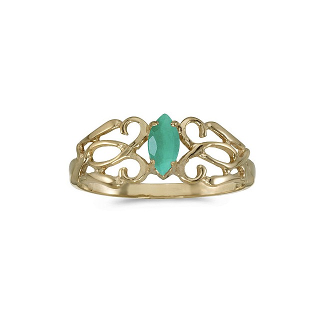 10k Yellow Gold Marquise Emerald Filagree Ring