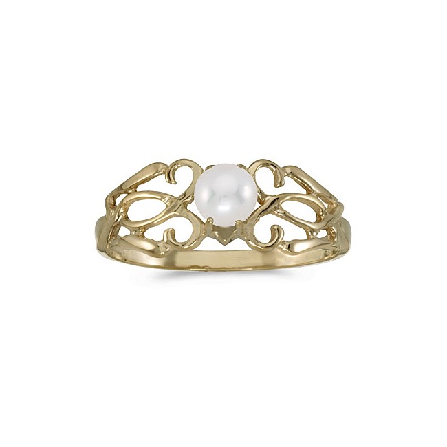 10k Yellow Gold Pearl Filagree Ring