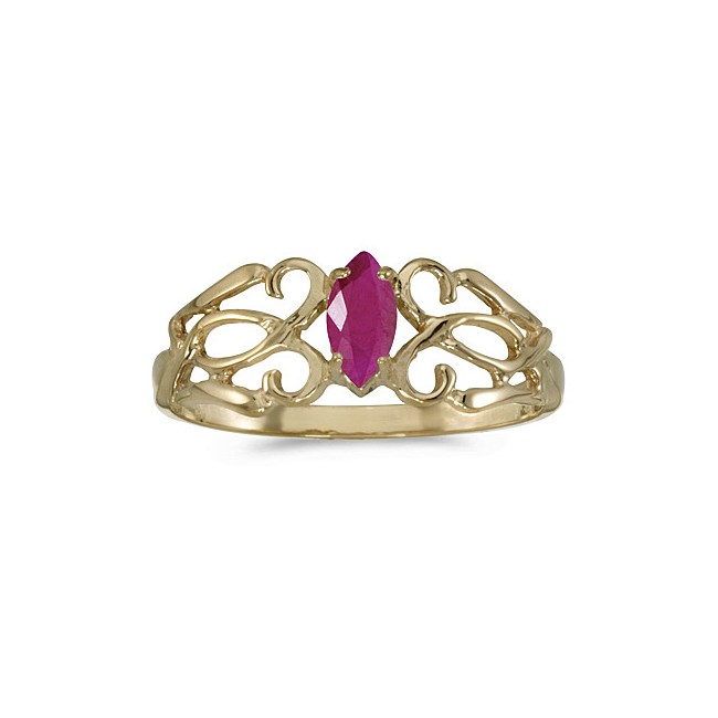 10k Yellow Gold Marquise Ruby Filagree Ring