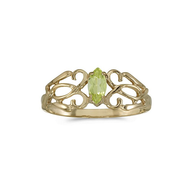 10k Yellow Gold Marquise Peridot Filagree Ring