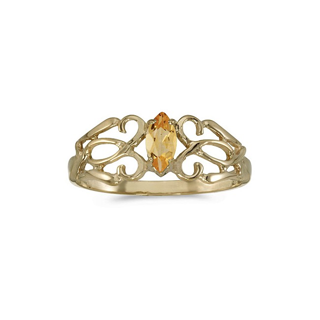 10k Yellow Gold Marquise Citrine Filagree Ring