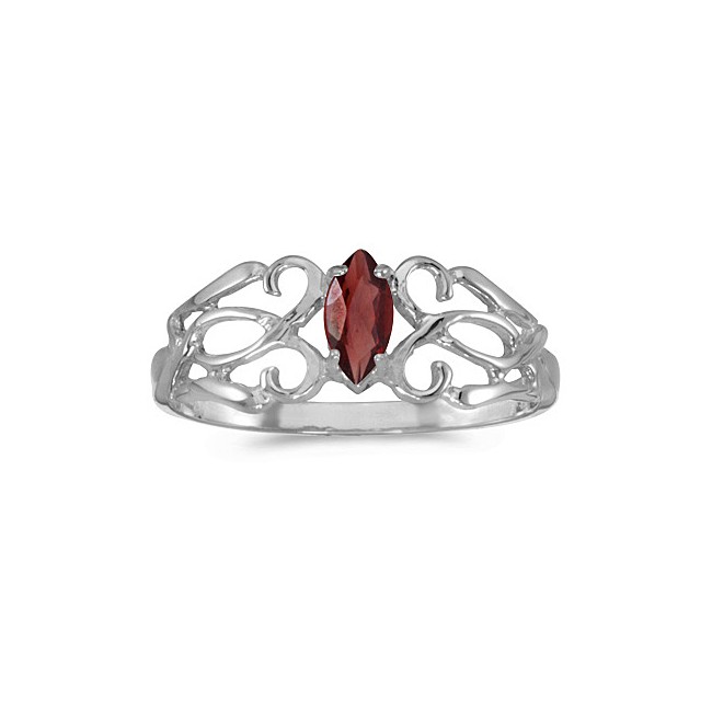 10k White Gold Marquise Garnet Filagree Ring