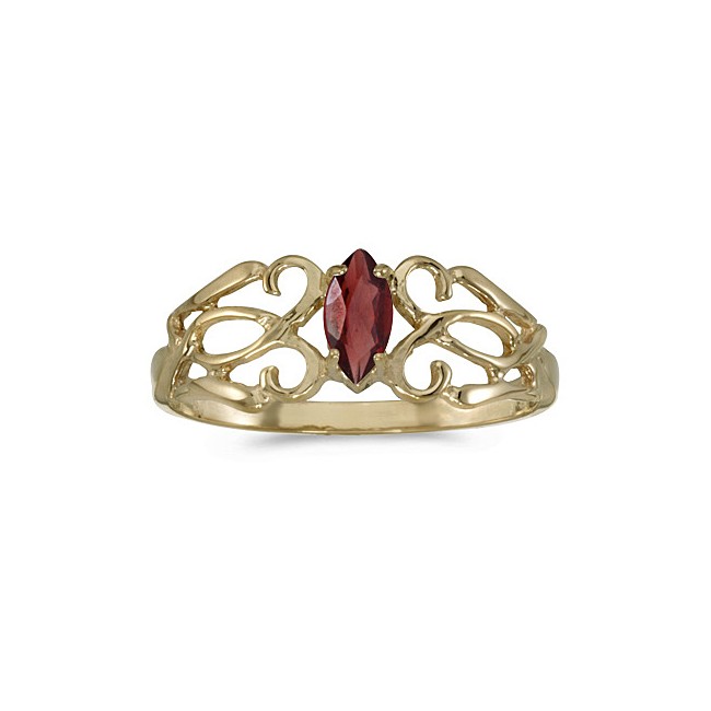 14k Yellow Gold Marquise Garnet Filagree Ring