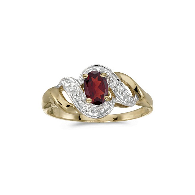 10k Yellow Gold Oval Garnet And Diamond Swirl Ring