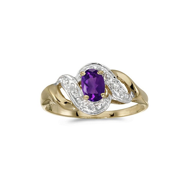 10k Yellow Gold Oval Amethyst And Diamond Swirl Ring