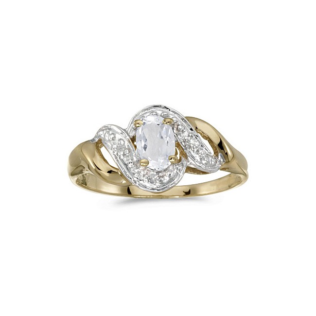 10k Yellow Gold Oval White Topaz And Diamond Swirl Ring