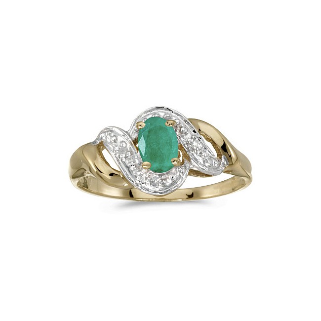 10k Yellow Gold Oval Emerald And Diamond Swirl Ring